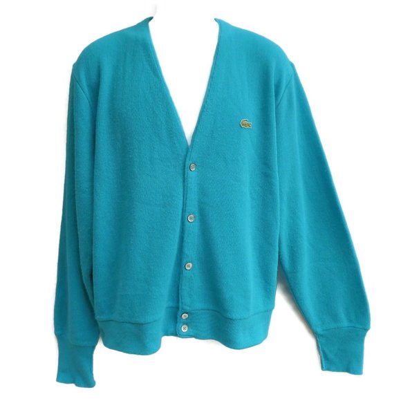 Vintage Other - Vintage LaCoste Cardigan Sweater Blue Acrylic Crocodile V Neck Preppy USA L